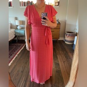 Red and white polka dot maxi dress